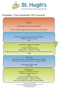 Timetable for hall - Sep 23